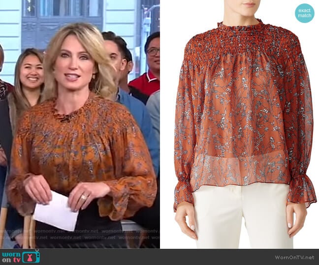 Sheer Smocked Blouse by Slate & Willow worn by Amy Robach on Good Morning America