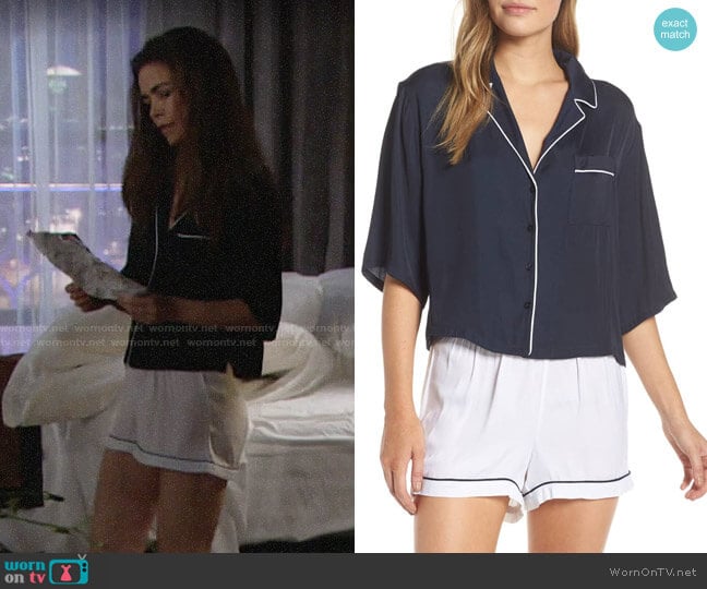 Something Navy Short Sleeve PJ Set worn by Victoria Newman (Amelia Heinle) on The Young and the Restless