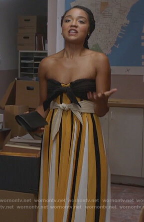 Kat’s yellow striped gown on The Bold Type