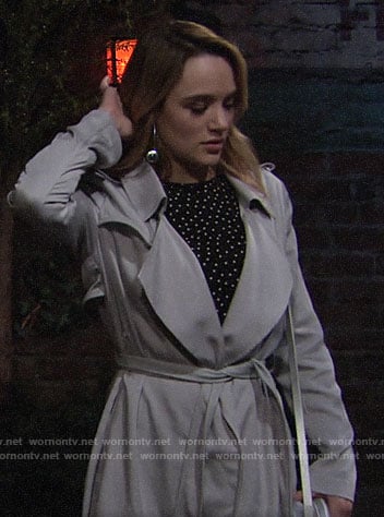 Summer’s light grey trench coat on The Young and the Restless