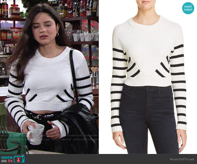 T by Alexander Wang Striped Crop Sweater worn by Lola Rosales (Sasha Calle) on The Young and the Restless