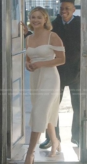 Tandy's white cold-shoulder dress on Cloak and Dagger