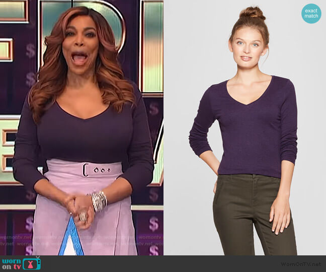 Long Sleeve V-Neck T-Shirt by A New Day at Target worn by Wendy Williams on The Wendy Williams Show