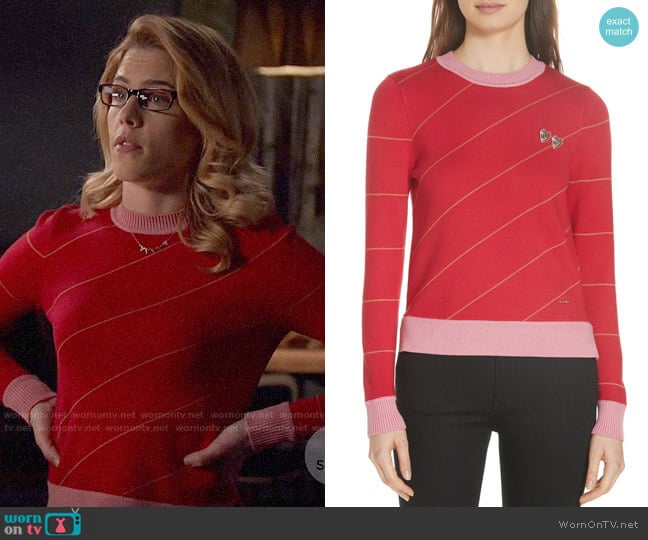 Ted Baker Color by Numbers Xavier Stripe Sweater worn by Felicity Smoak (Emily Bett Rickards) on Arrow