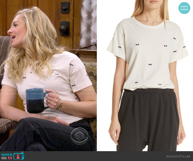 The Great The Embroidered Boxy Crew Tee worn by Gemma (Beth Behrs) on The Neighborhood