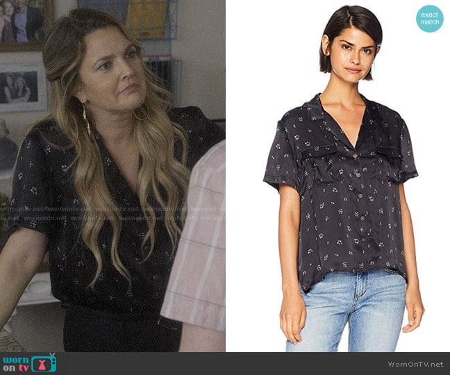 The Kooples Floral Print Button Down Blouse with Open Collar worn by Sheila Hammond (Drew Barrymore) on Santa Clarita Diet