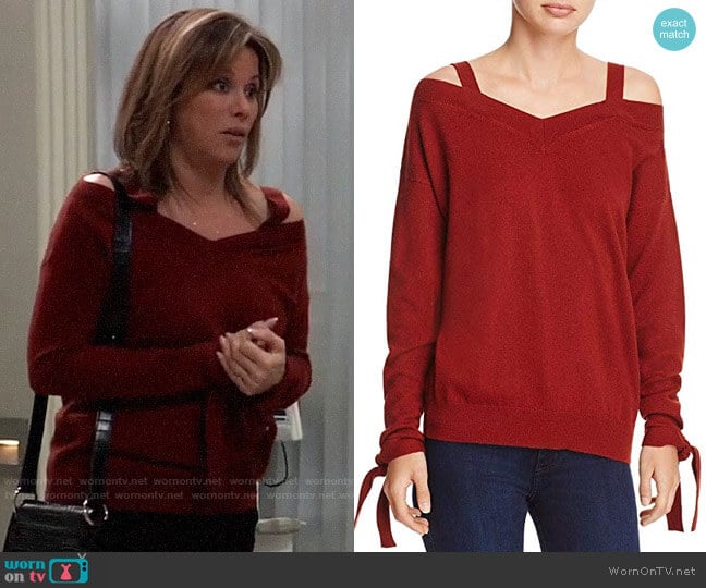 Theory Cashmere Off-The-Shoulder Pullover Sweater worn by Alexis Davis (Nancy Lee Grahn) on General Hospital