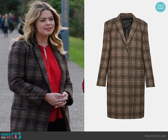 Theory Wool Plaid Essential Coat worn by Alison DiLaurentis (Sasha Pieterse) on Pretty Little Liars The Perfectionists