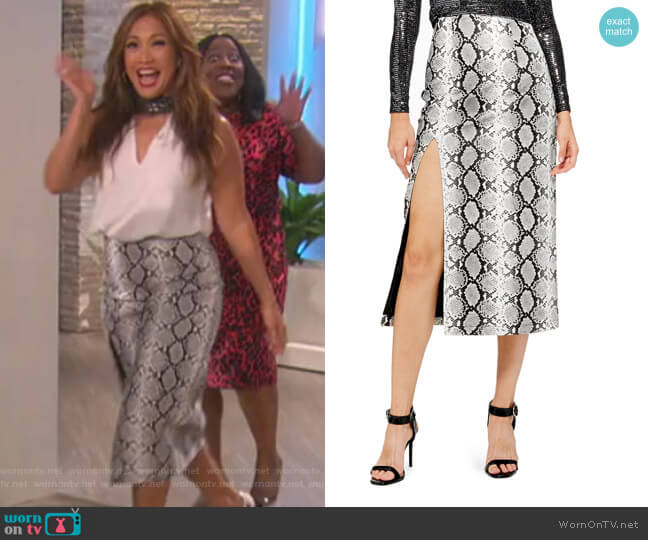 Snake Print Faux Leather Midi Skirt by Topshop worn by Carrie Inaba on The Talk