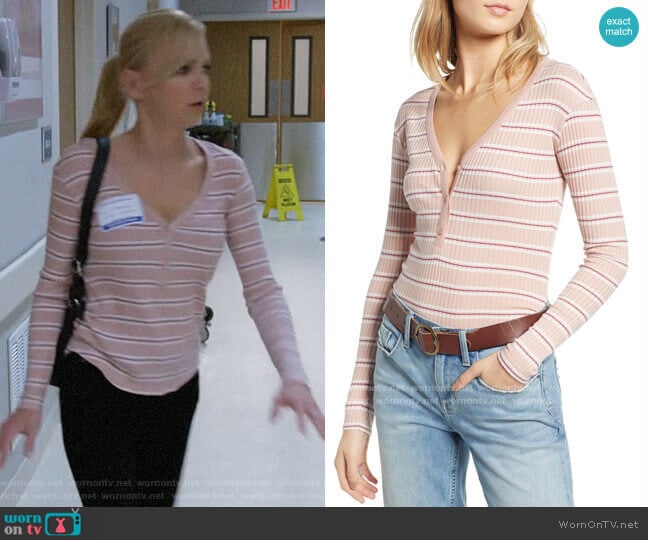 Wornontv Christys Pink Striped Henley On Mom Anna Faris Clothes And Wardrobe From Tv 