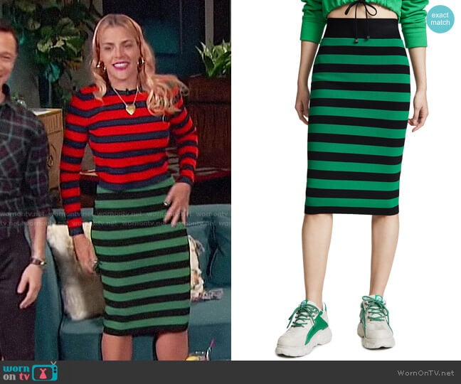 Veronica Beard Baker Skirt worn by Busy Philipps on Busy Tonight