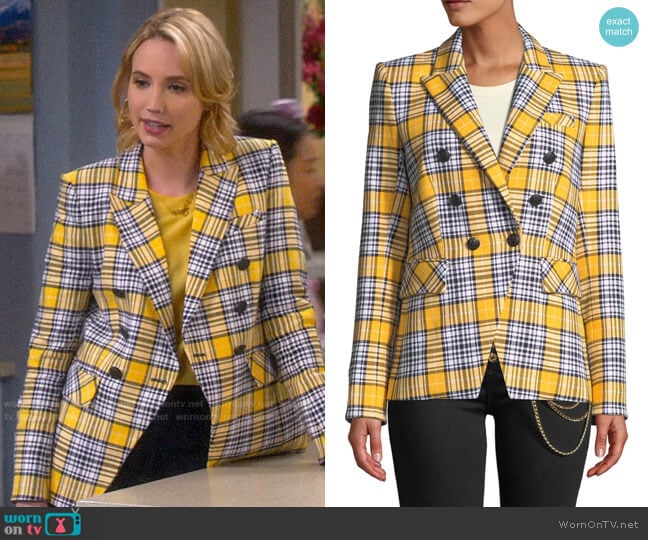 Veronica Beard Miller Jacket in Yellow Plaid worn by Mandy Baxter (Molly McCook) on Last Man Standing