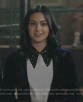 Veronica’s white top with black embellished collar on Riverdale