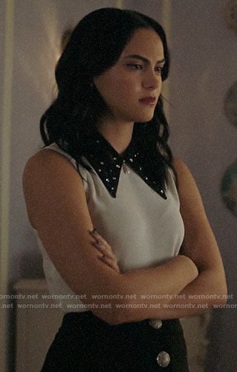 Veronica’s white top with black embellished collar on Riverdale