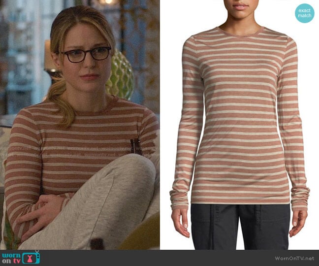 Vince Striped Long-Sleeve Crewneck Top worn by Kara Danvers (Melissa Benoist) on Supergirl