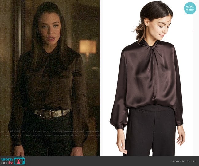 Vince Knotted Silk Blouse worn by Tessa (Chloe Bridges) on Charmed