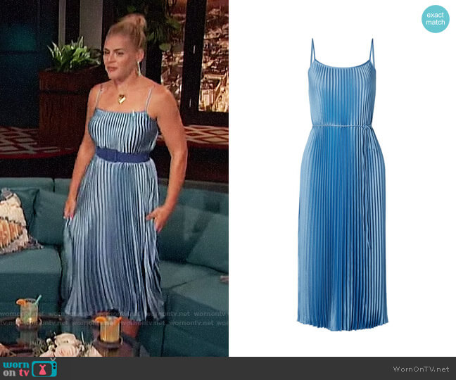Vince Pleated Satin Slipdress worn by Busy Philipps on Busy Tonight