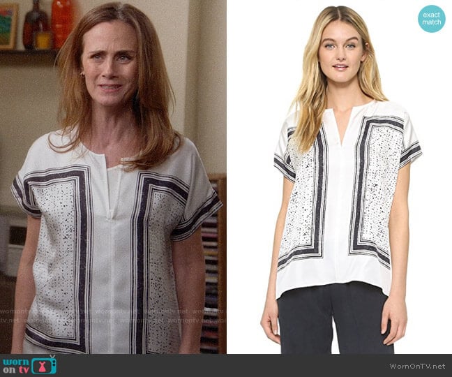 Vince Scarf Print Blouse worn by Maya (Diane Farr) on Splitting Up Together