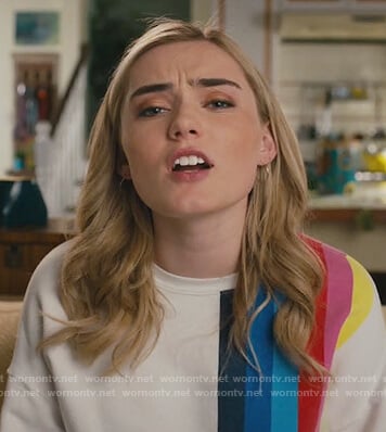 Taylor's white rainbow striped sweatshirt on American Housewife