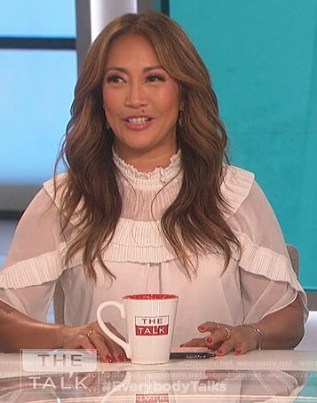 Carrie’s white ruffled blouse on The Talk