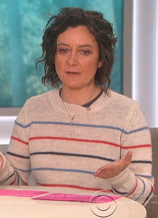 Sara’s white striped sweater on The Talk