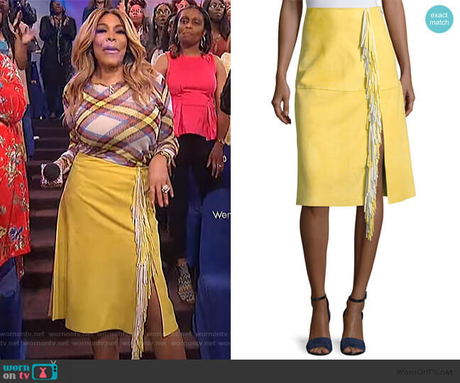 Side-Slit Fringe Suede Skirt by Diane von Furstenberg worn by Wendy Williams on The Wendy Williams Show