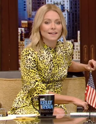 Kelly’s yellow leopard print mini dress on Live with Kelly and Ryan