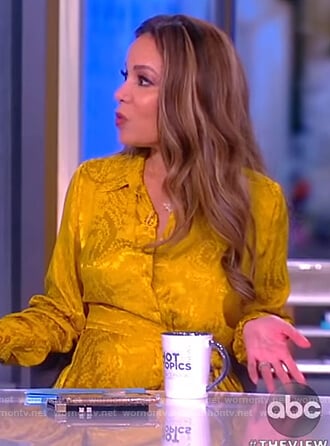 Sunny’s yellow metallic shirtdress on The View