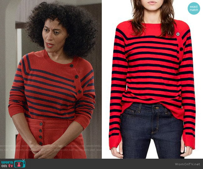 Zadig & Voltaire Reglis Stripes Cashmere Sweater worn by Rainbow Johnson (Tracee Ellis Ross) on Black-ish