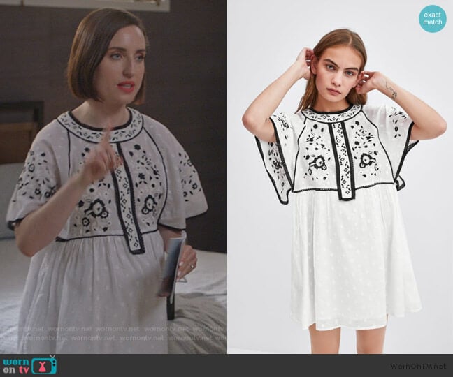 Embroidered Dress by Zara worn by Jennifer Short (Zoe Lister-Jones) on Life in Pieces