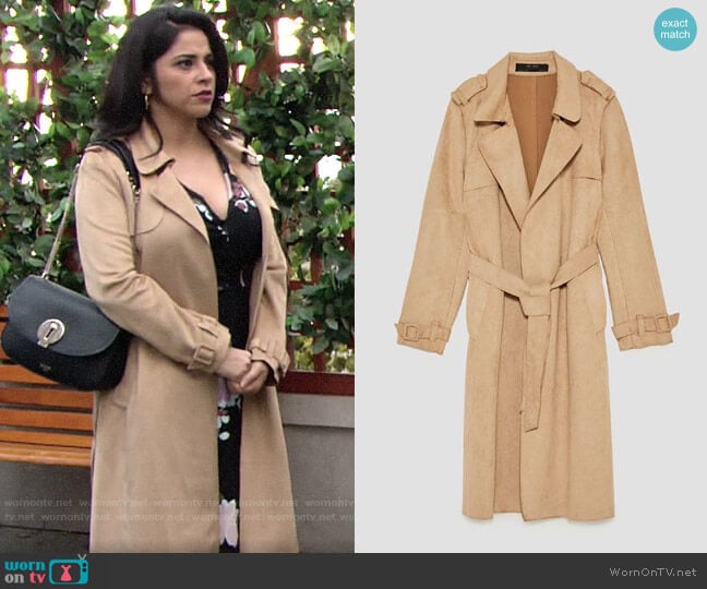 Zara Faux Suede Trench Coat worn by Mia Rosales (Noemi Gonzalez) on The Young and the Restless