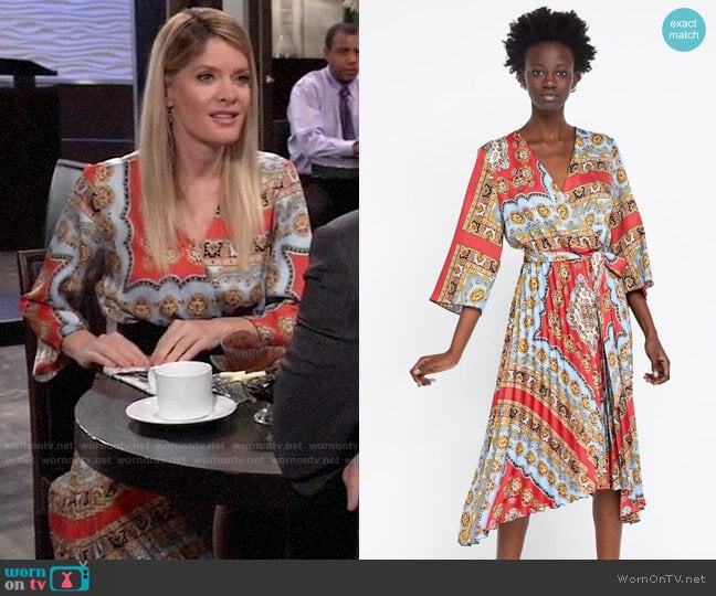 Zara Printed Pleated Dress worn by Nina Reeves (Michelle Stafford) on General Hospital