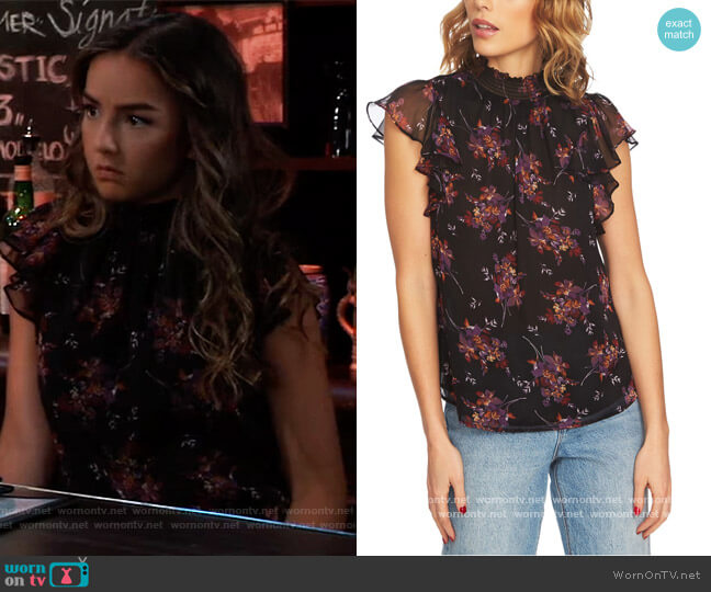 1.State Wildflower Flutter-Sleeve Top worn by Kristina Corinthos (Lexi Ainsworth) on General Hospital