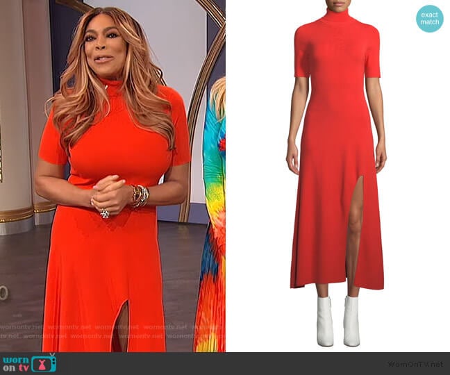 WornOnTV: Wendy’s red turtleneck slit dress on The Wendy Williams Show ...