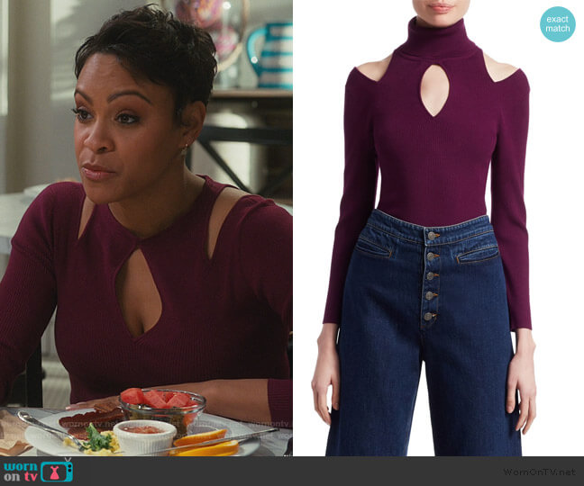 Matera Cutout Turtleneck Sweater by A.L.C. worn by Angela (Carly Hughes
) on American Housewife