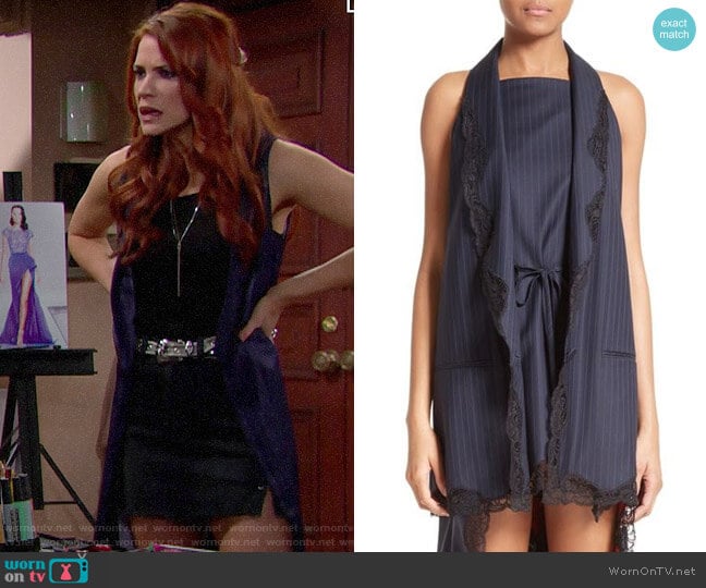 Alexander Wang Lace Trim Pinstripe Vest worn by Sally Spectra (Courtney Hope) on The Bold and the Beautiful