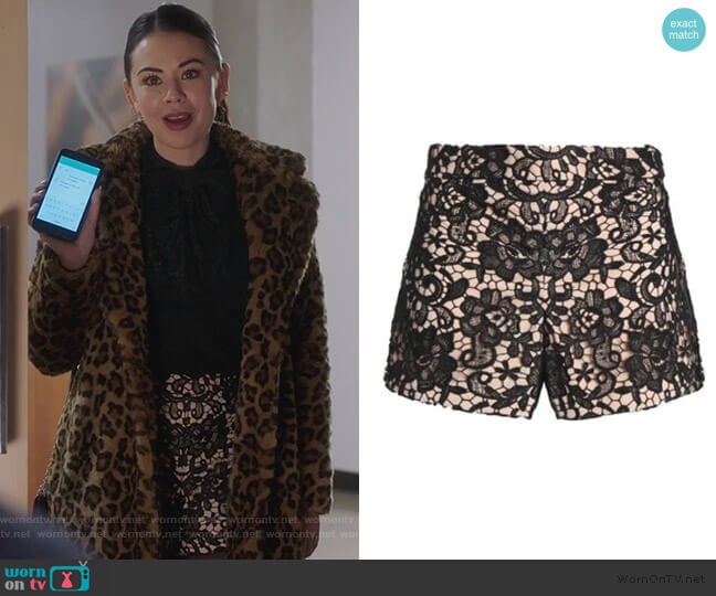 Marisa Guipure Lace Shorts by Alice + Olivia worn by Mona Vanderwaal (Janel Parrish) on Pretty Little Liars The Perfectionists