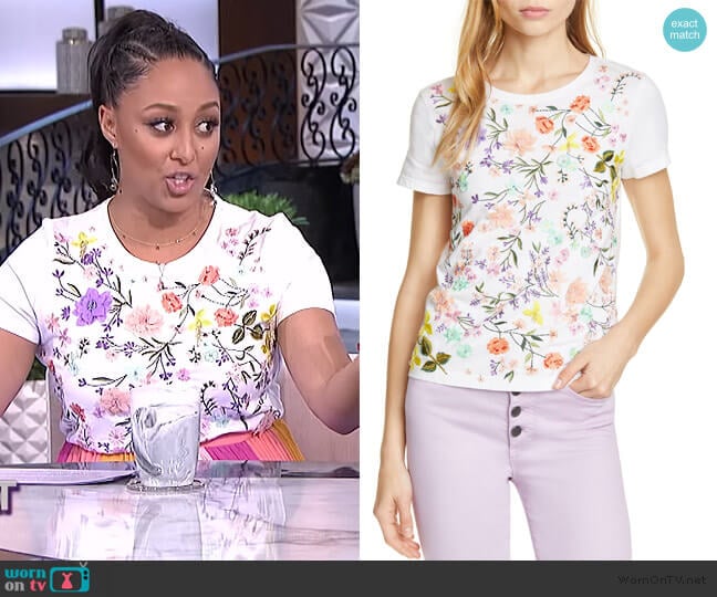 Rylyn Embroidered Tee by Alice + Olivia worn by Tamera Mowry on The Real