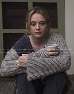 Allie’s grey ribbed cardigan on The Society