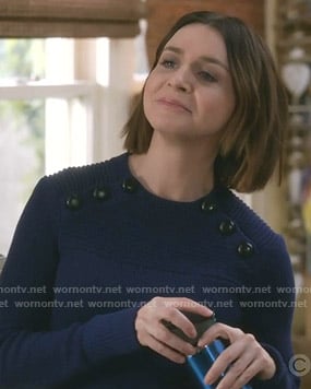 Amelia's blue button detail sweater on Grey's Anatomy