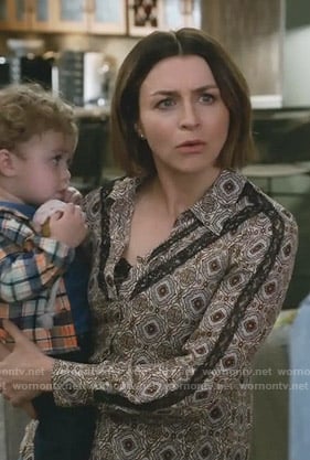 Amelia’s printed lace inset blouse on Grey’s Anatomy
