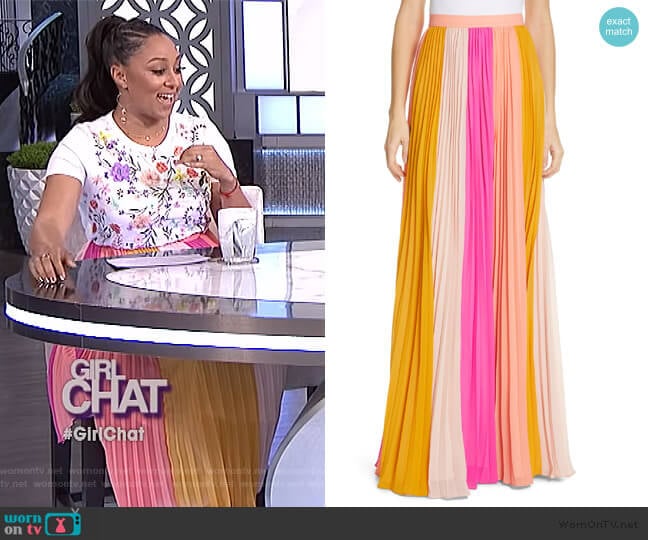 Abby Pleated Maxi Skirt by Amur worn by Tamera Mowry on The Real