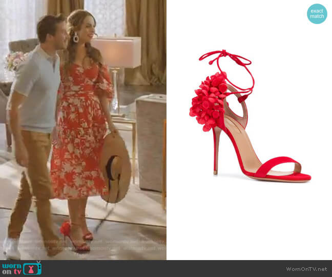 Lily of the Valley sandals by Aquazzura worn by Fallon Carrington (Elizabeth Gillies) on Dynasty