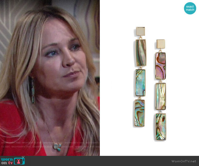 Argento Vivo Geometric Mother of Pearl Drop Earrings worn by Sharon Newman (Sharon Case) on The Young & the Restless
