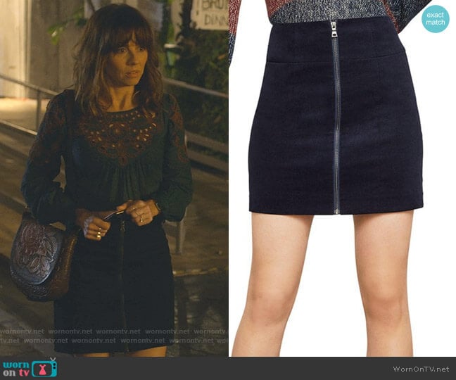 Zip-Front Corduroy Mini Skirt by Bcbgmaxazria worn by Judy Hale (Linda Cardellini) on Dead to Me