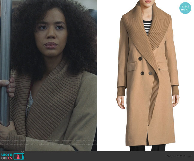 Double-Breasted Rib-Collar Coat by Burberry worn by Allison Adams (Jasmin Savoy Brown) on For the People