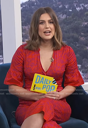 Carissa’s red floral cropped jumpsuit on E! News Daily Pop