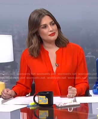 Carissa’s red wrap top on E! News Daily Pop