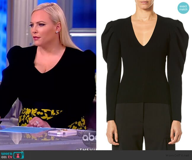 V-Neck Puff-Sleeve Fitted Knit Pullover by Carolina Herrera worn by Meghan McCain on The View