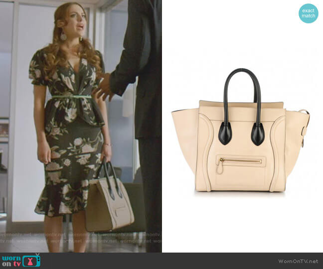 Satin Calfskin Mini Luggage by Celine worn by Fallon Carrington (Elizabeth Gillies) on Dynasty